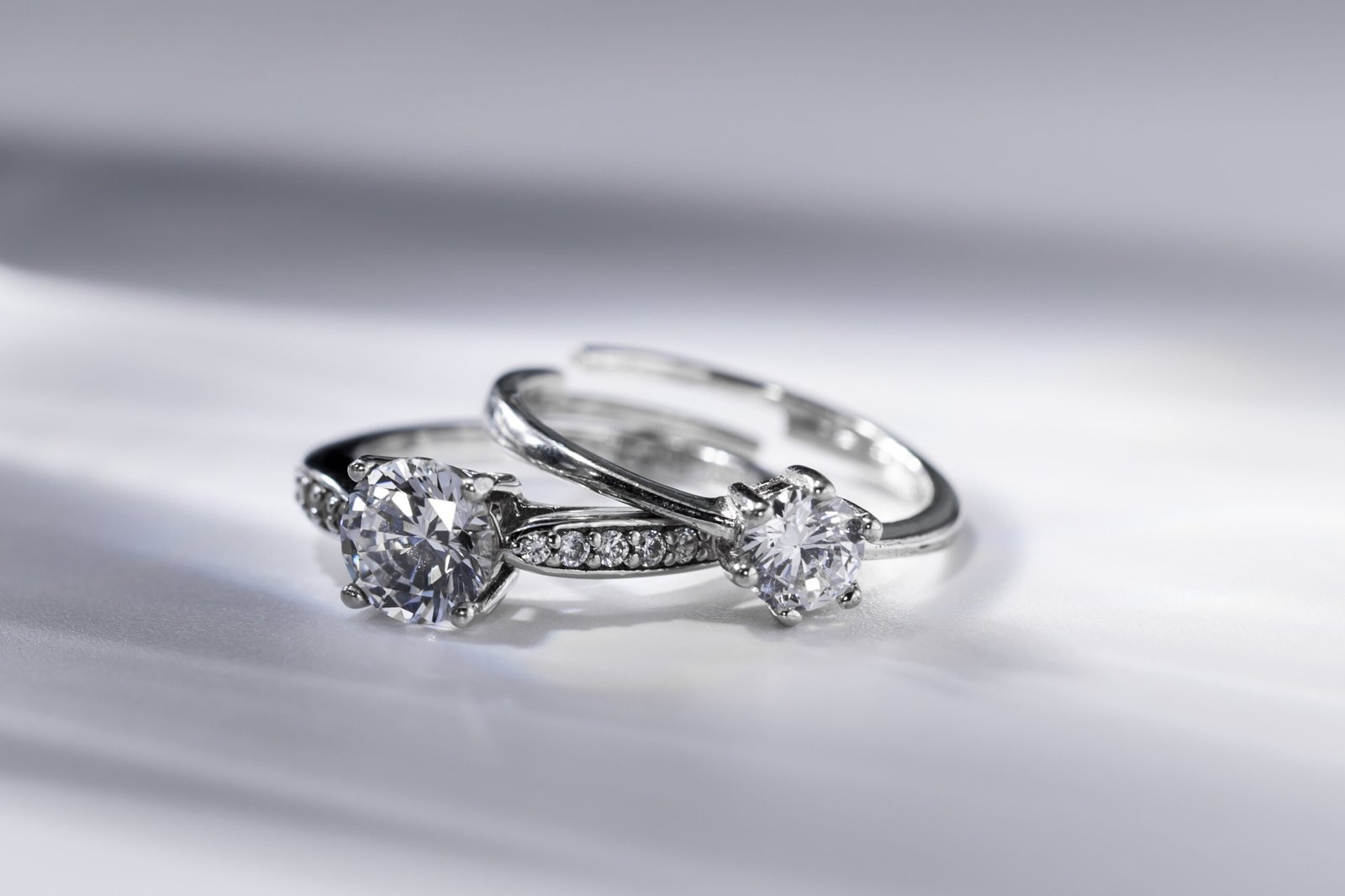 A selective focus closeup of a diamond rings